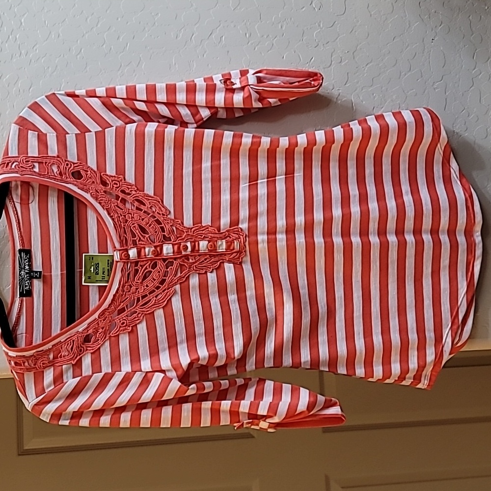 NWT Coral and White Stripped Top